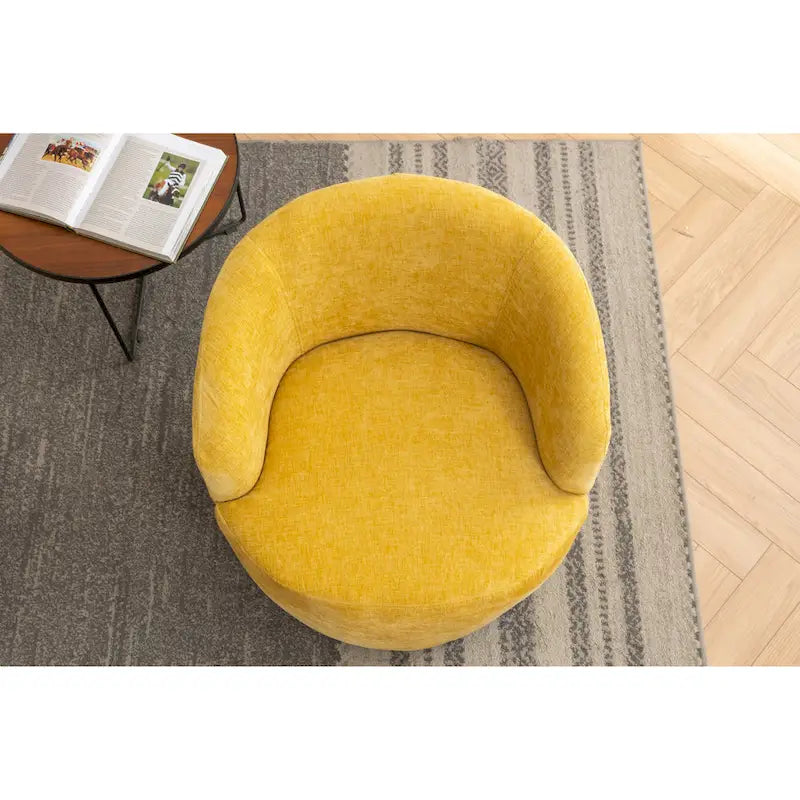 Fauteuil tonneau pivotant moderne jaune en chenille de 25.6 avec anneau métallique
