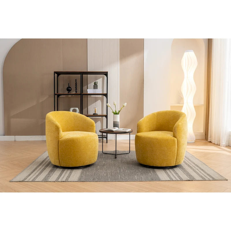 Fauteuil tonneau pivotant moderne jaune en chenille de 25.6 avec anneau métallique