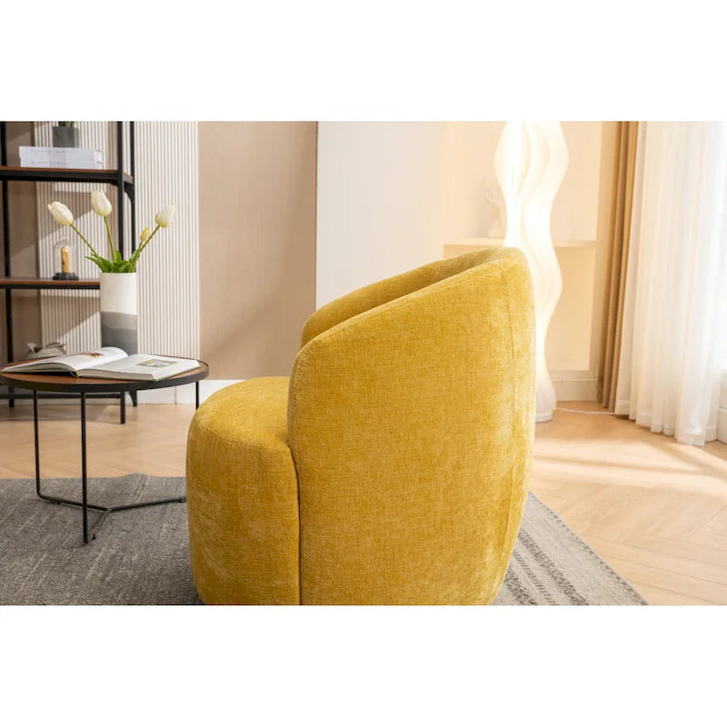 Fauteuil tonneau pivotant moderne jaune en chenille de 25.6 avec anneau métallique