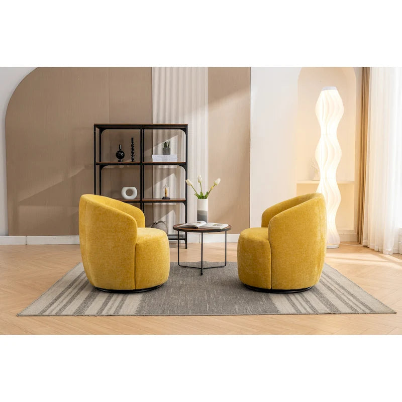 Fauteuil tonneau pivotant moderne jaune en chenille de 25.6 avec anneau métallique