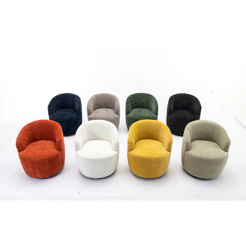 Fauteuil tonneau pivotant moderne jaune en chenille de 25.6 avec anneau métallique