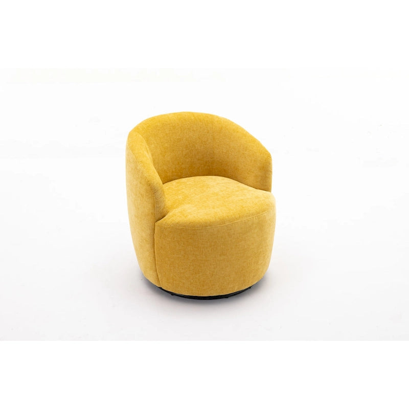 Fauteuil tonneau pivotant moderne jaune en chenille de 25.6 avec anneau métallique