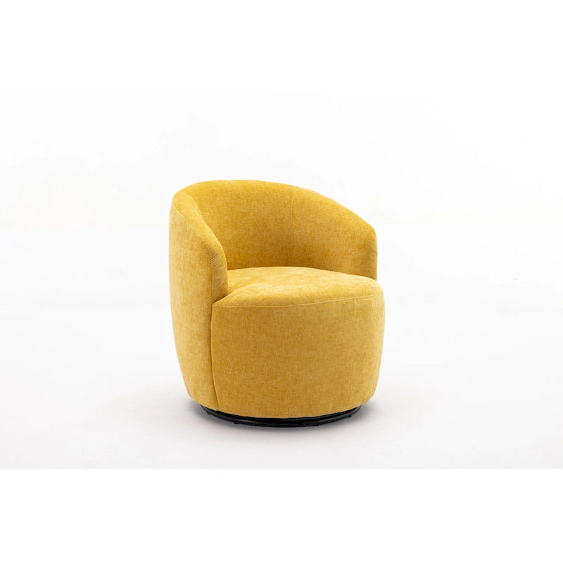 Fauteuil tonneau pivotant moderne jaune en chenille de 25.6 avec anneau métallique