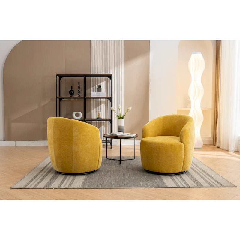 Fauteuil tonneau pivotant moderne jaune en chenille de 25.6 avec anneau métallique