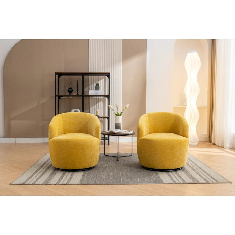 Fauteuil tonneau pivotant moderne jaune en chenille de 25.6 avec anneau métallique