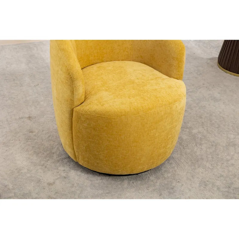 Fauteuil tonneau pivotant moderne jaune en chenille de 25.6 avec anneau métallique