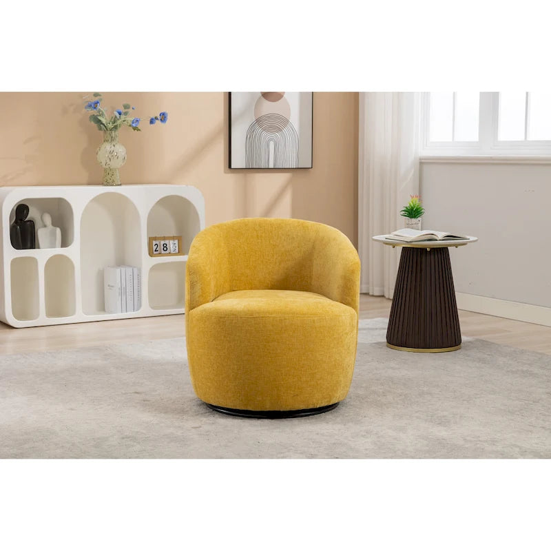 Fauteuil tonneau pivotant moderne jaune en chenille de 25.6 avec anneau métallique