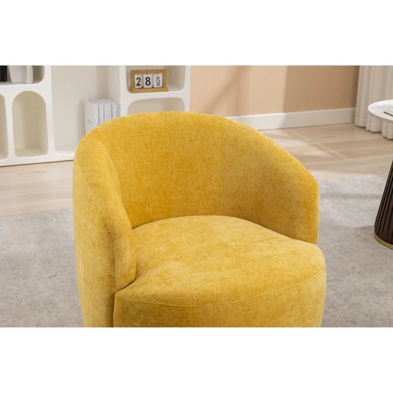 Fauteuil tonneau pivotant moderne jaune en chenille de 25.6 avec anneau métallique