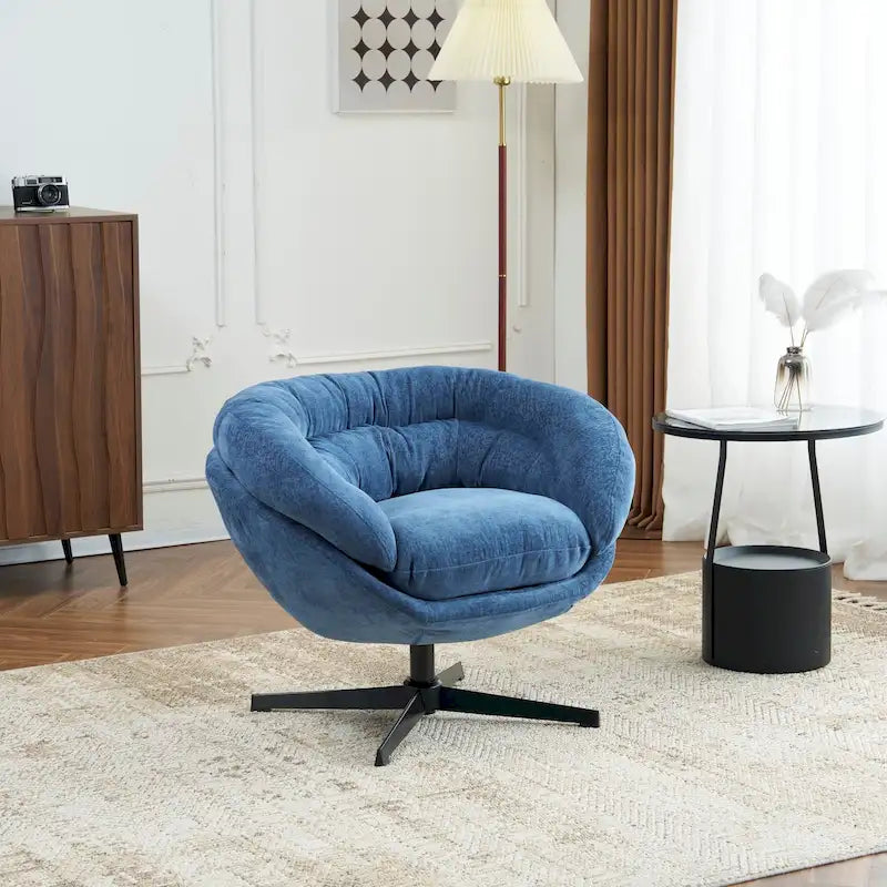 Poltrona club/graziosa girevole a 360° rivestita in ciniglia con cuscino rimovibile, poltrona rotonda da ufficio con base in metallo nero