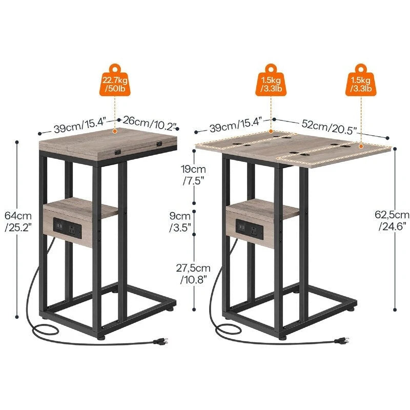 Compact Foldable End Table with Space-Saving Design - 15.4D x 10.2W x 25.2H