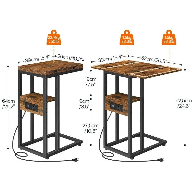 Compact Foldable End Table with Space-Saving Design - 15.4D x 10.2W x 25.2H