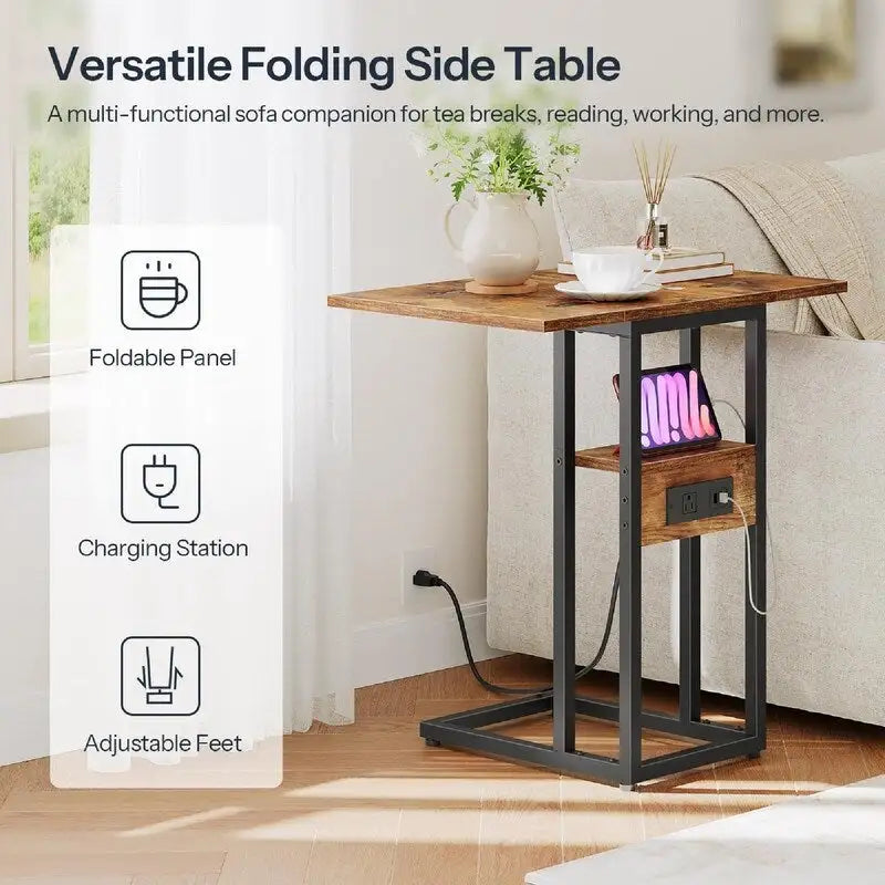 Compact Foldable End Table with Space-Saving Design - 15.4D x 10.2W x 25.2H