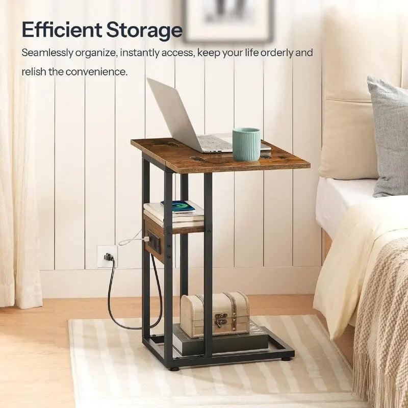 Compact Foldable End Table with Space-Saving Design - 15.4D x 10.2W x 25.2H