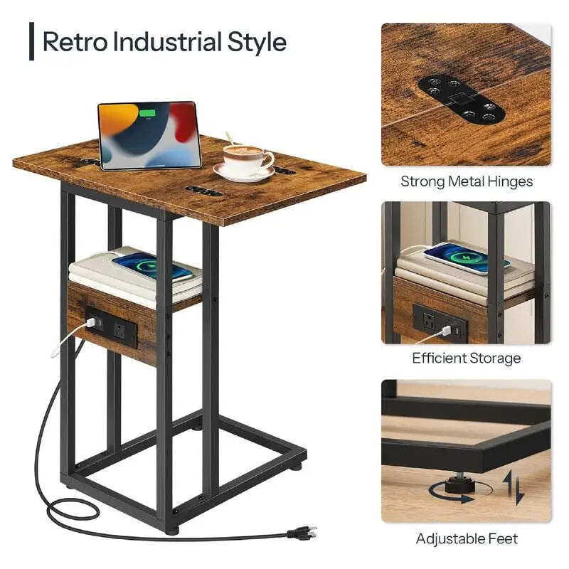 Compact Foldable End Table with Space-Saving Design - 15.4D x 10.2W x 25.2H