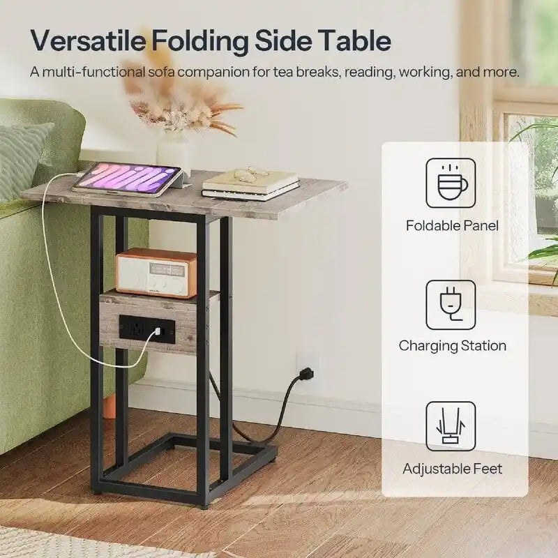 Compact Foldable End Table with Space-Saving Design - 15.4D x 10.2W x 25.2H