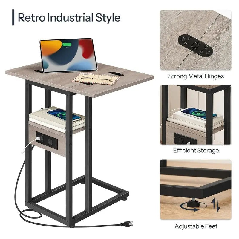 Compact Foldable End Table with Space-Saving Design - 15.4D x 10.2W x 25.2H