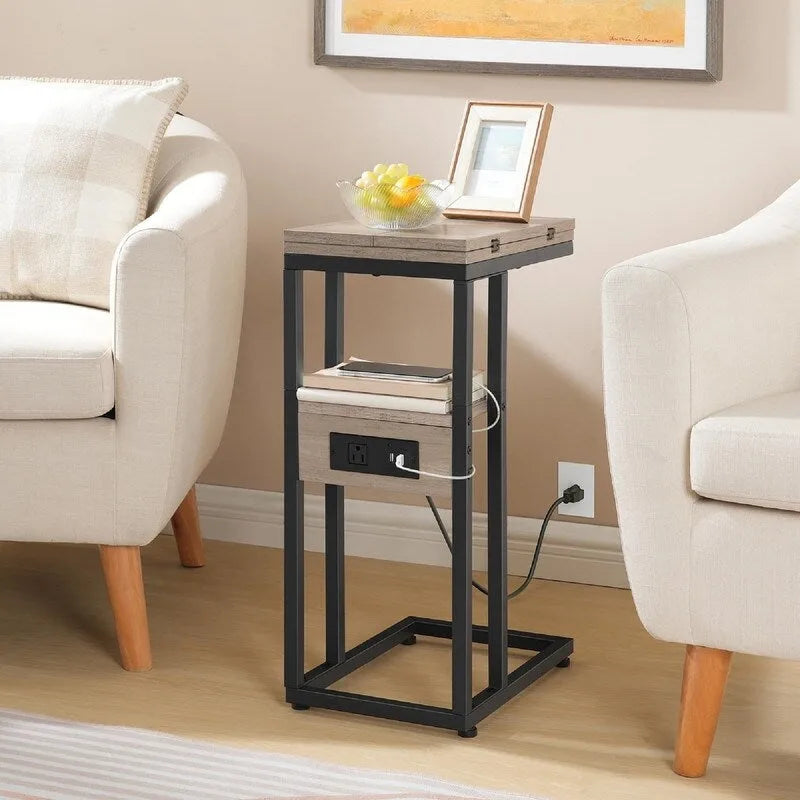 Compact Foldable End Table with Space-Saving Design - 15.4D x 10.2W x 25.2H