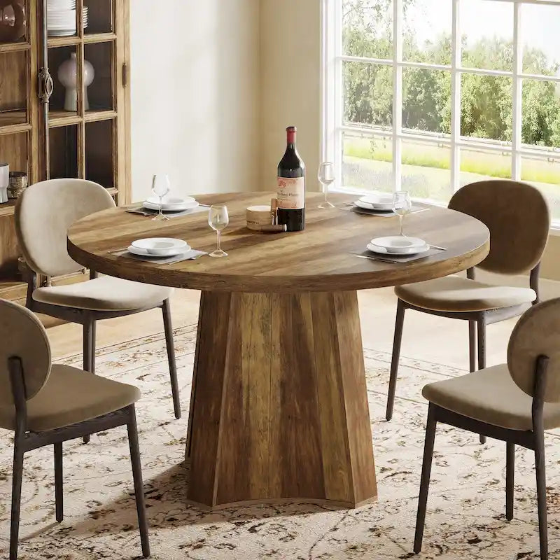 Tavolo da pranzo rotondo industriale da 47 con base centrale per 4-6 persone