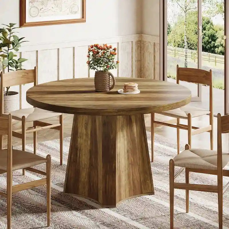 Tavolo da pranzo rotondo industriale da 47 con base centrale per 4-6 persone