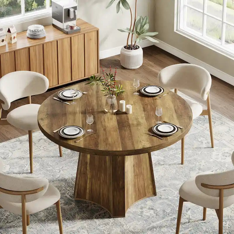 Tavolo da pranzo rotondo industriale da 47 con base centrale per 4-6 persone