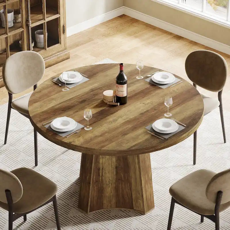 Tavolo da pranzo rotondo industriale da 47 con base centrale per 4-6 persone