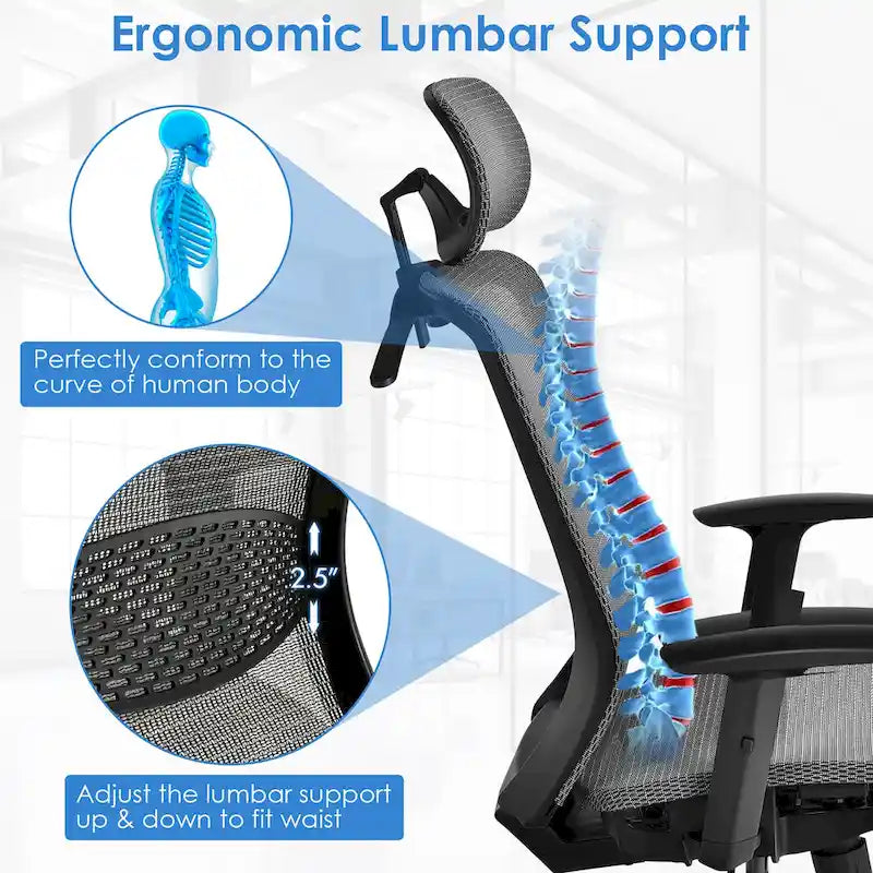 Ergonomischer Mesh-Bürostuhl mit hoher Rückenlehne und Liegefunktion