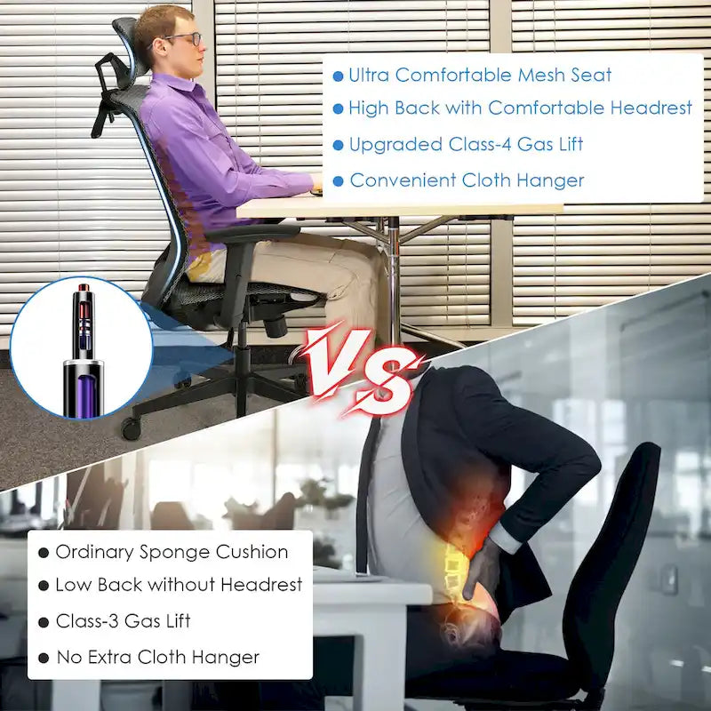 Ergonomischer Mesh-Bürostuhl mit hoher Rückenlehne und Liegefunktion