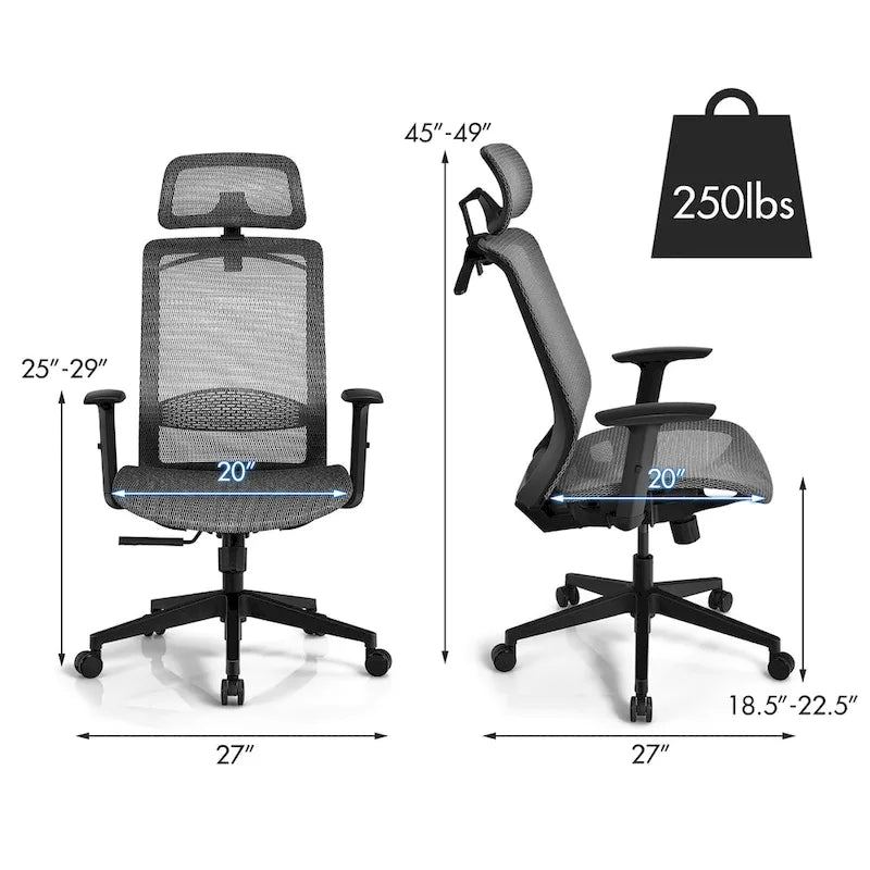 Ergonomischer Mesh-Bürostuhl mit hoher Rückenlehne und Liegefunktion