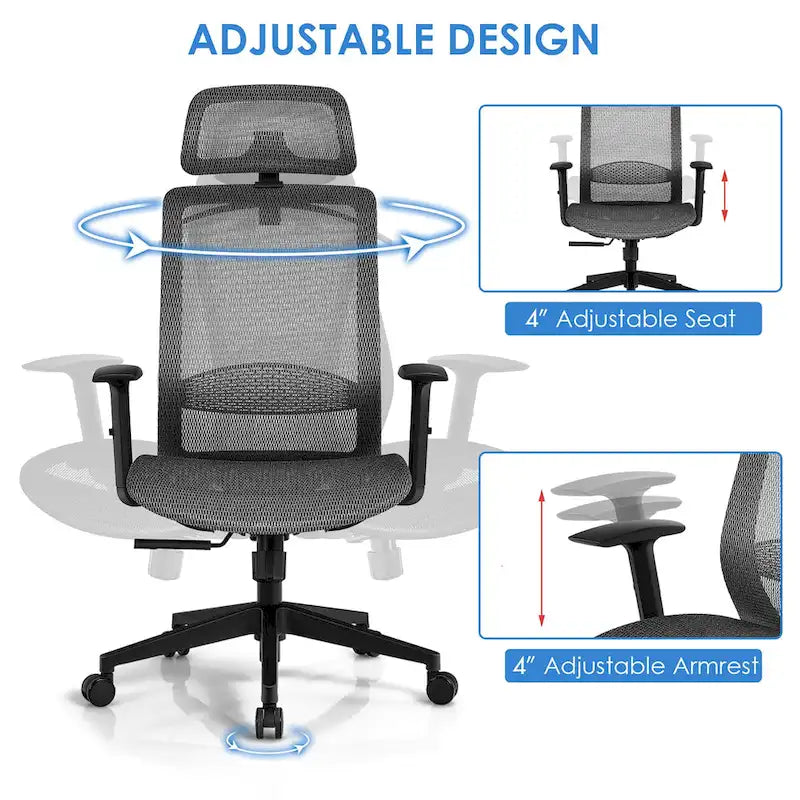 Ergonomischer Mesh-Bürostuhl mit hoher Rückenlehne und Liegefunktion