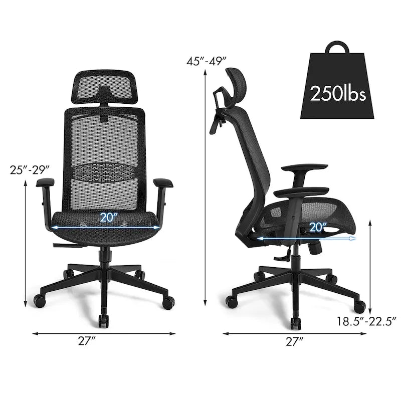 Ergonomischer Mesh-Bürostuhl mit hoher Rückenlehne und Liegefunktion