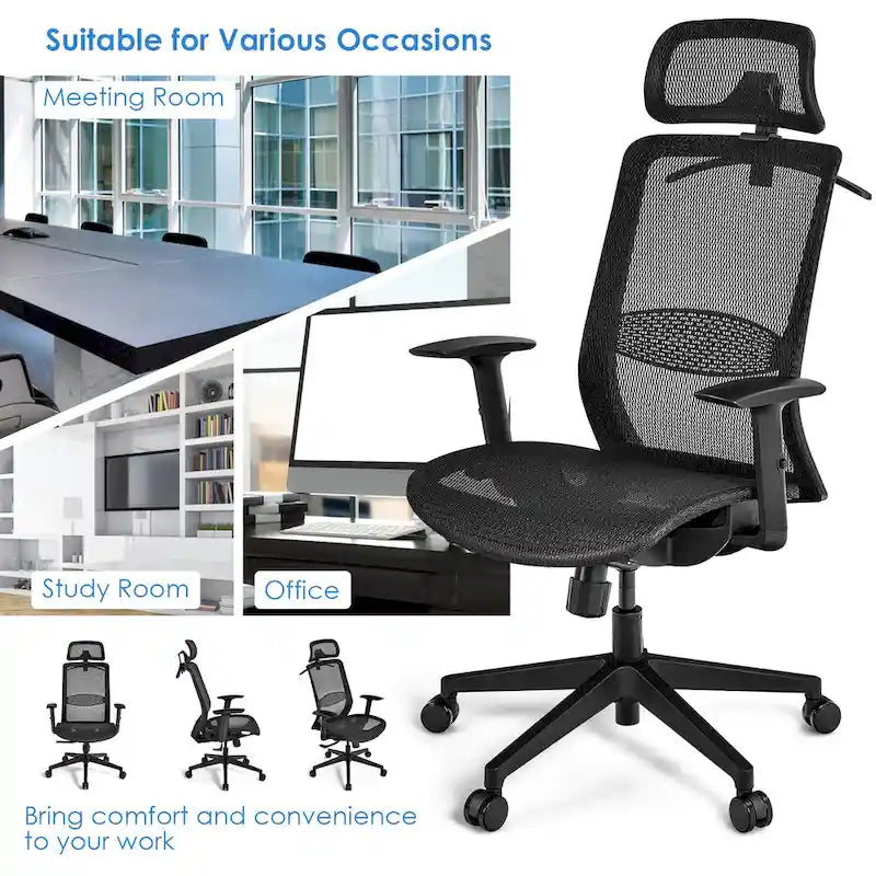 Ergonomischer Mesh-Bürostuhl mit hoher Rückenlehne und Liegefunktion