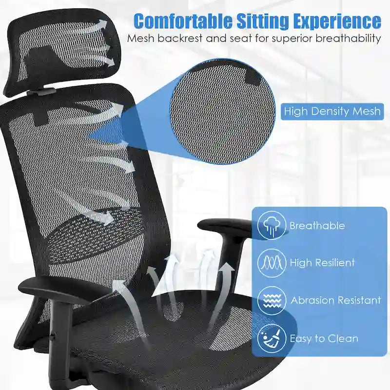 Ergonomischer Mesh-Bürostuhl mit hoher Rückenlehne und Liegefunktion