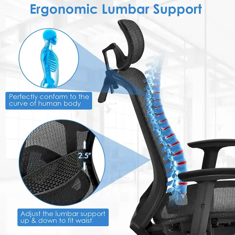 Ergonomischer Mesh-Bürostuhl mit hoher Rückenlehne und Liegefunktion