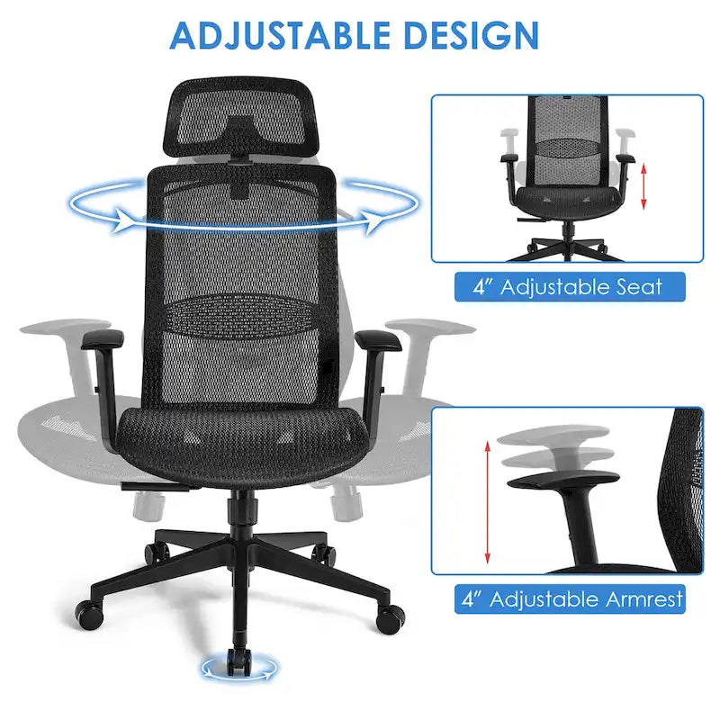 Ergonomischer Mesh-Bürostuhl mit hoher Rückenlehne und Liegefunktion
