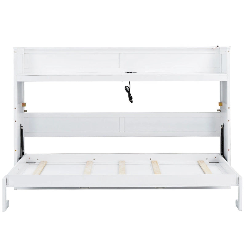 Lit escamotable Twin XL avec bureau et éclairage LED, cadre de lit en bois massif avec station de recharge USB, pour les petits espaces et les bureaux à domicile