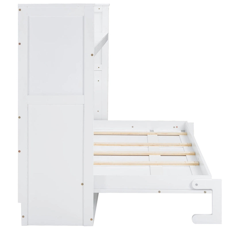 Letto a scomparsa Twin XL con scrivania e luce LED, struttura del letto in legno massello con stazione di ricarica USB, per piccoli spazi e uffici domestici