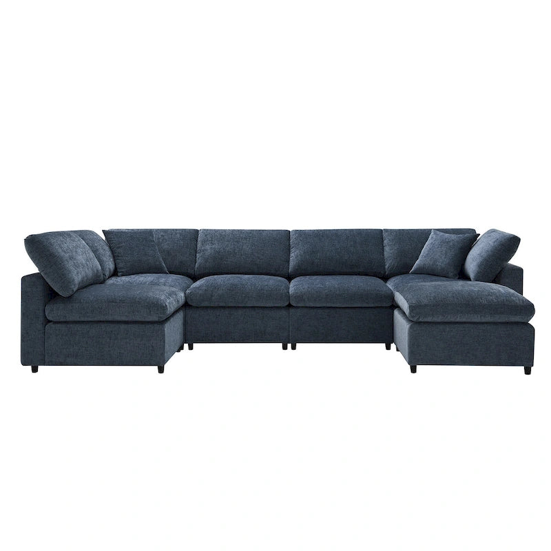 Divano modulare a U effetto nuvola con pouf, divano letto trasformabile
