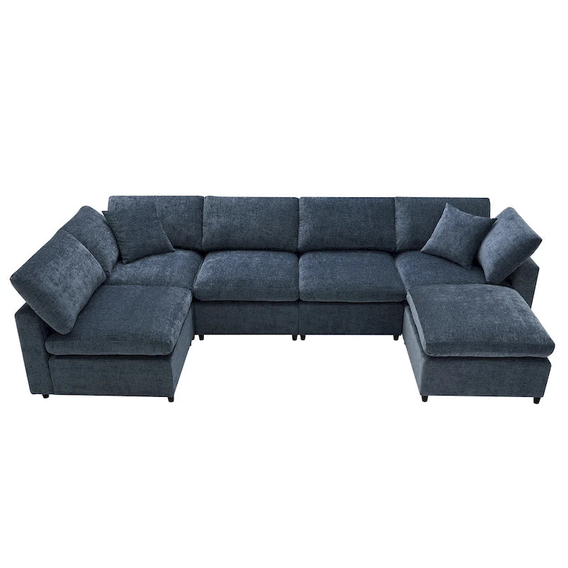 Divano modulare a U effetto nuvola con pouf, divano letto trasformabile