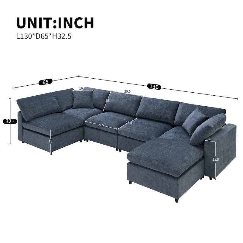 Divano modulare a U effetto nuvola con pouf, divano letto trasformabile