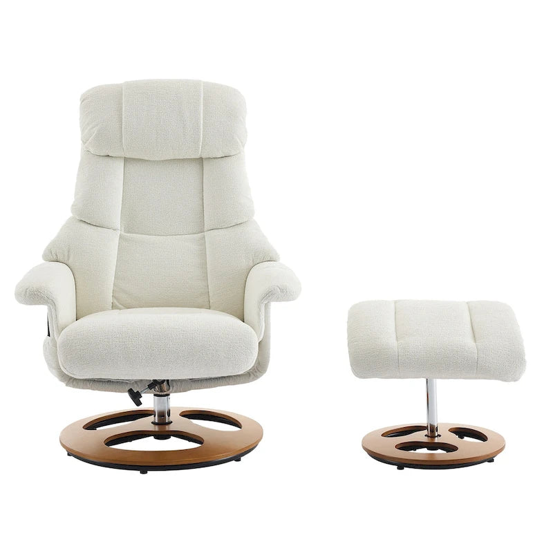 Chenille 360 Swivel Massage Recliner Chair with Ottoman, Massage and Heated Seat