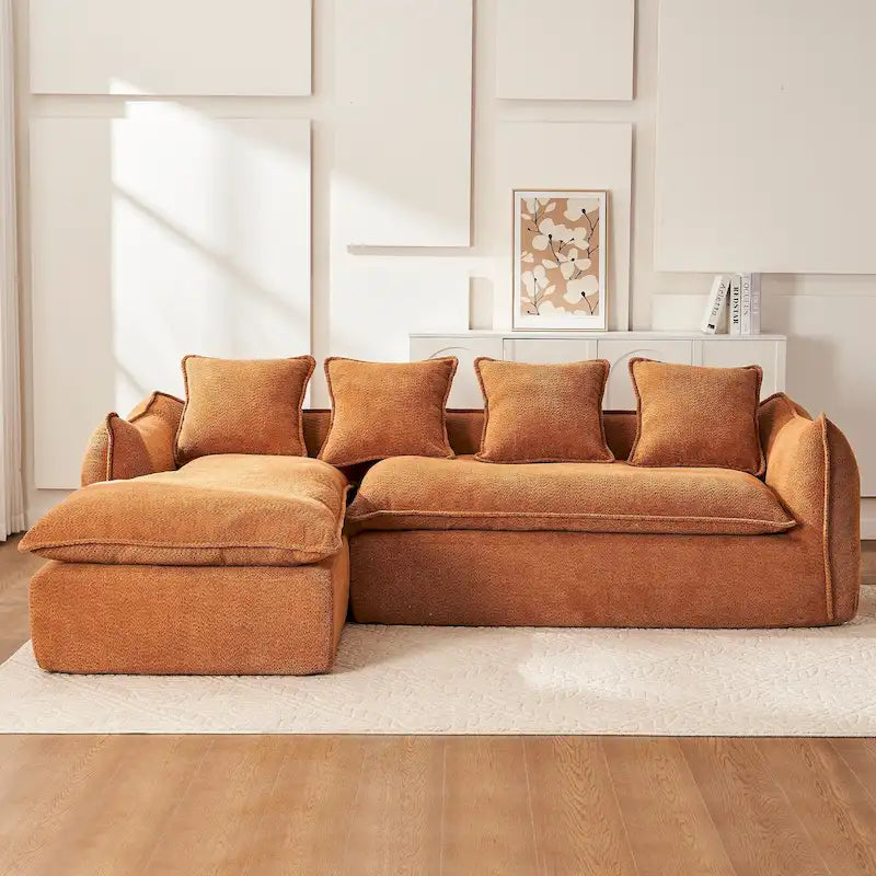 106.3 Übergroßes L-förmiges 3-Sitzer-Sofa mit Ottomane und 4 Kissen