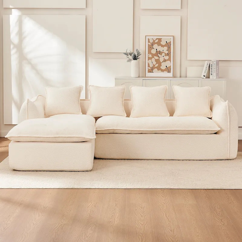 106.3 Übergroßes L-förmiges 3-Sitzer-Sofa mit Ottomane und 4 Kissen