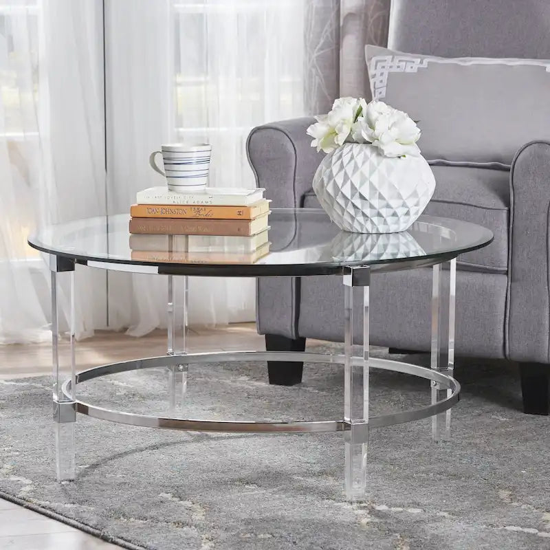 35.5 Moderner runder Couchtisch mit lichtdurchlässigem Design für das Wohnzimmer