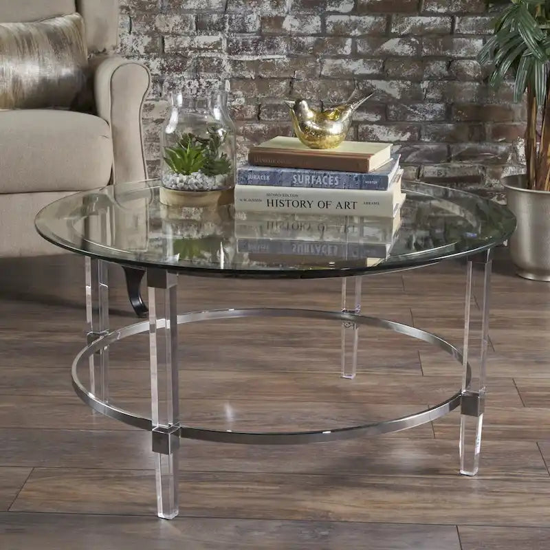 35.5 Moderner runder Couchtisch mit lichtdurchlässigem Design für das Wohnzimmer