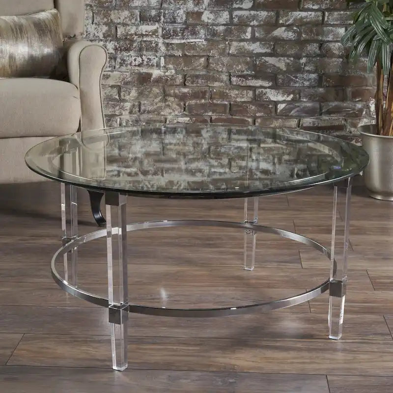 35.5 Moderner runder Couchtisch mit lichtdurchlässigem Design für das Wohnzimmer