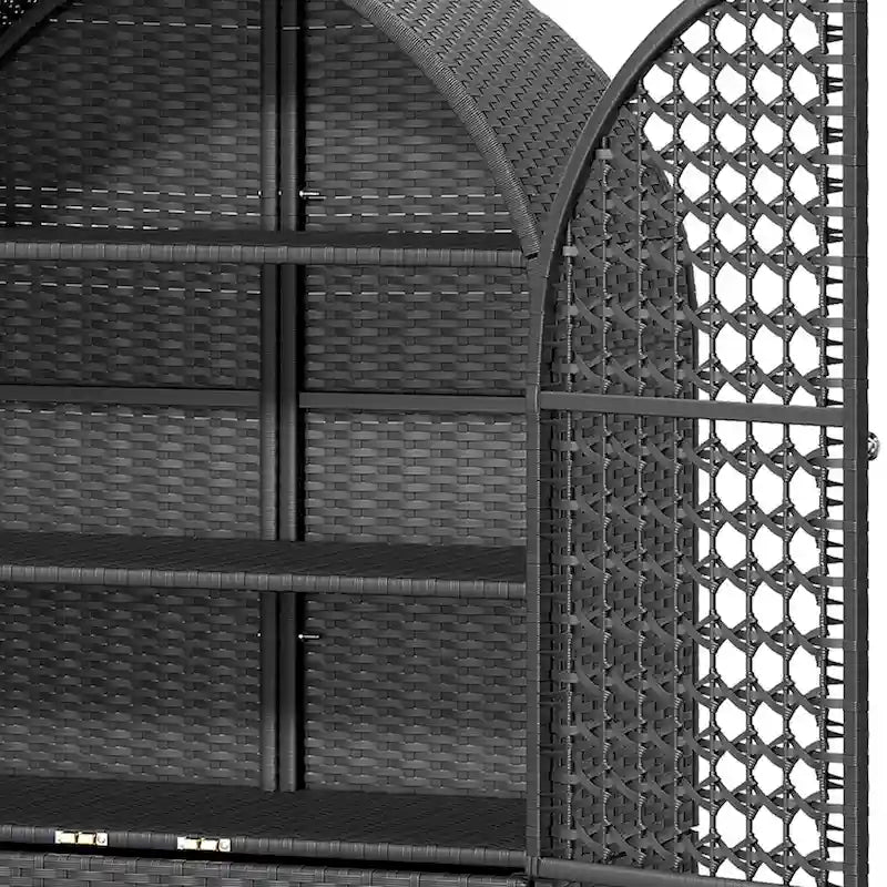 65 Inch Tall Arched Wicker Kitchen Pantry Cabinet with 3 Shelves and 2 Drawers