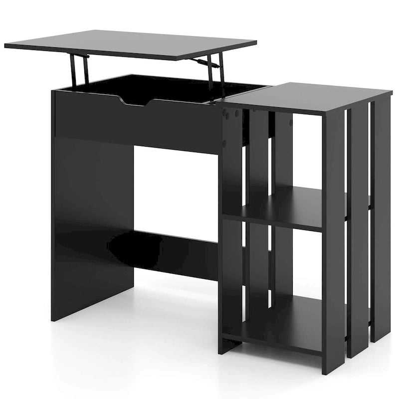 Schreibtisch mit hochklappbarer Tischplatte, Stehschreibtisch und versteckten Fächern