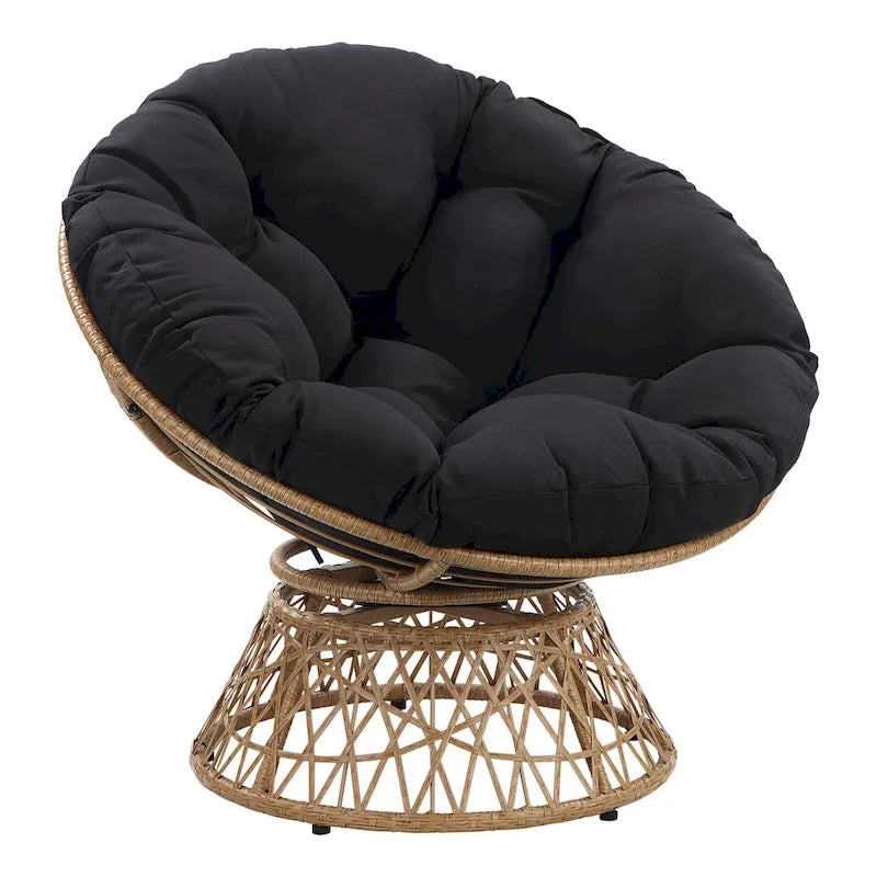 Poltrona Papasan rotonda con cuscino spesso e robusta struttura in rattan