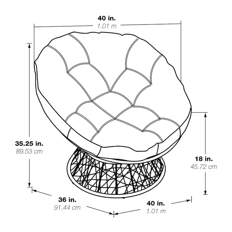 Poltrona Papasan rotonda con cuscino spesso e robusta struttura in rattan