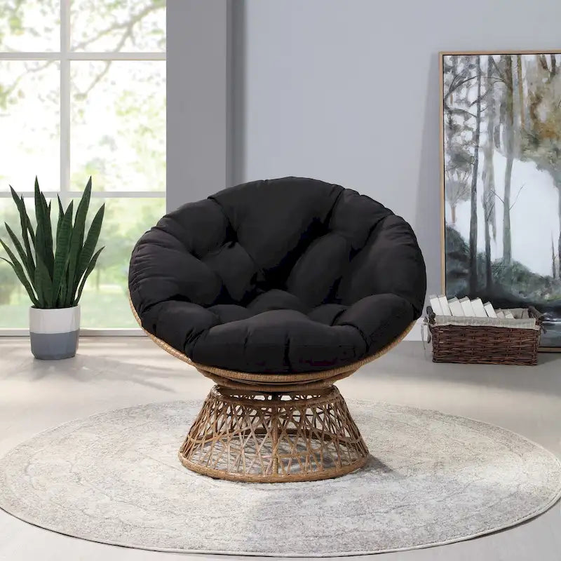 Runder Papasan-Sessel mit dickem Kissen und stabilem Rattanrahmen